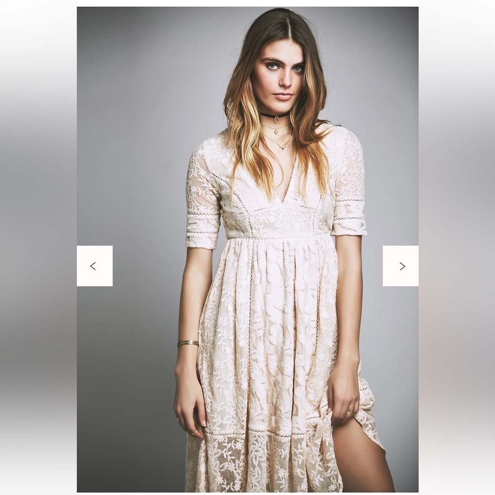 Revolve Free People Mountain Laurel Lace Bohemian Dress In Almond Size 6
